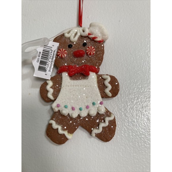 Gingerbread Cookie Girl and Boy Ornaments Christmas Holiday Set of 2 - Picture 4 of 9